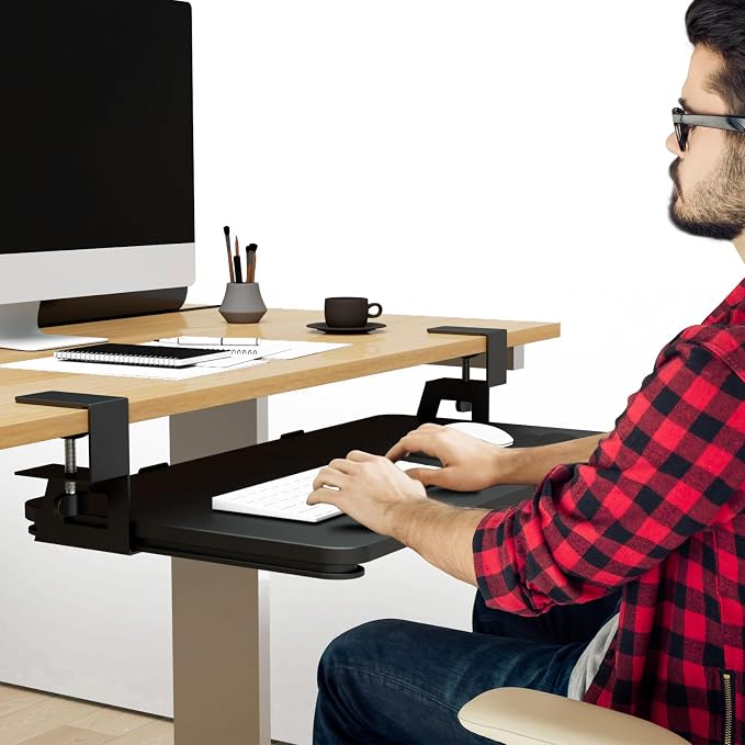 Desktop Keyboard Tray, Under Desk Pull Out, 26.77" X 11.81" Large Size Keyboard - Image 2
