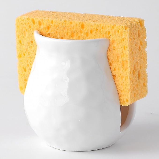 White Kitchen Sponge Holder, Ceramic Dish Sponge Holder Scrubby Daddy Farmhouse by BSDISP