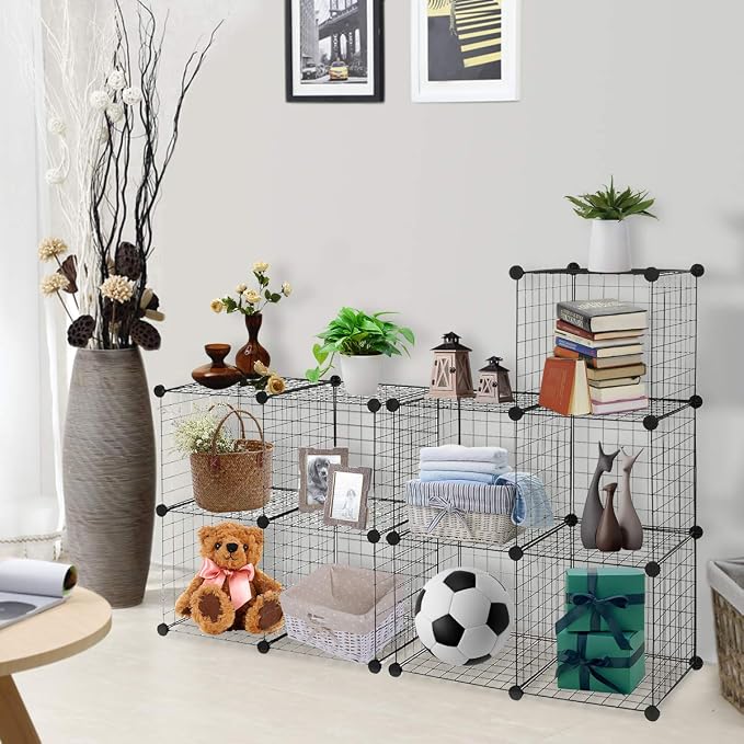 HAPPYGRILL 12-Cube Metal Wire Storage Cubes, Customizable Metal Rack Bookcase - Image 2