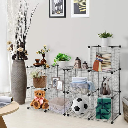 HAPPYGRILL 12-Cube Metal Wire Storage Cubes, Customizable Metal Rack Bookcase - Image 2