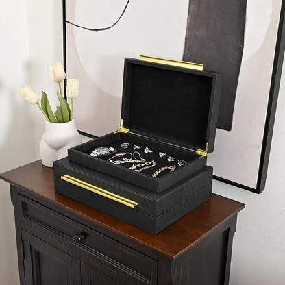 Faux Shagreen Leather Jewelry Boxes Set of 2 - Image 4