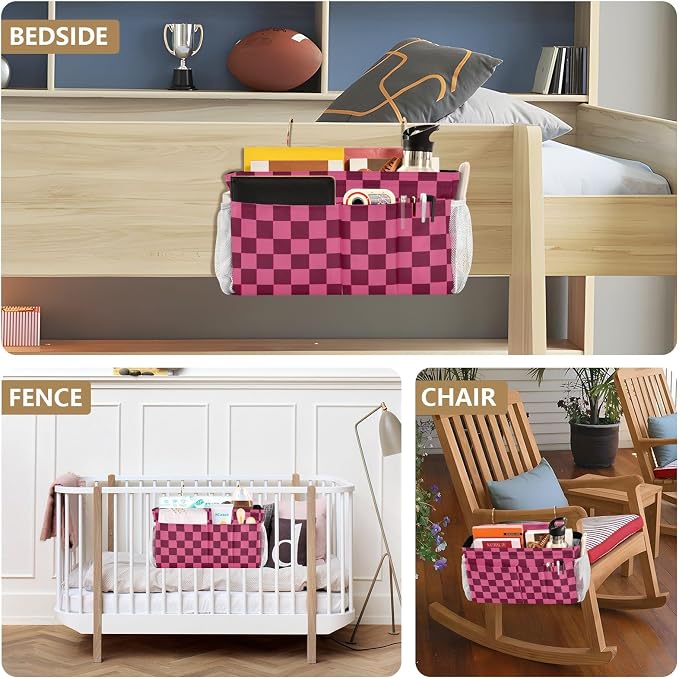 Checkered Hot Pink Bedside Caddy - Image 8