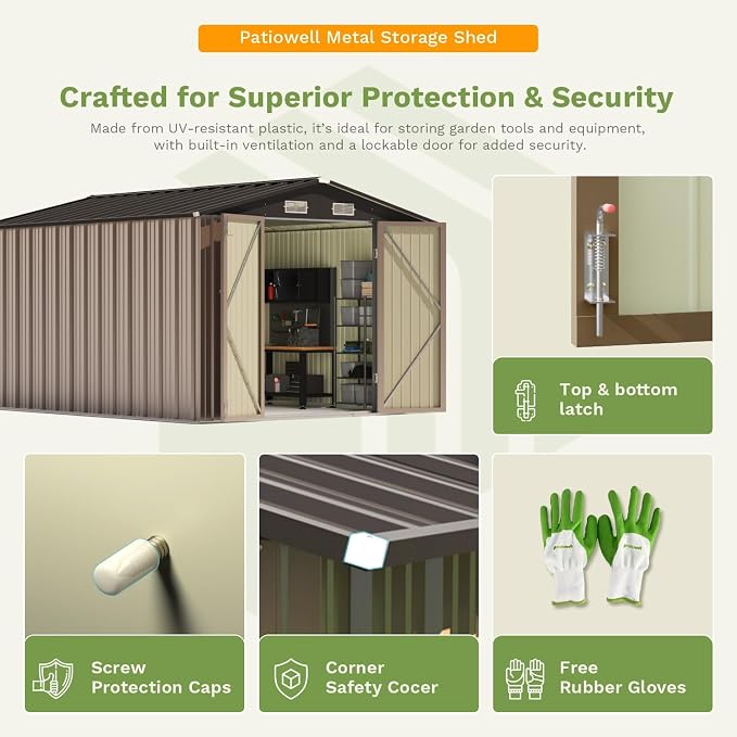 Patiowell 10x12 FT Storage Shed, Outdoor Metal Sheds - Image 3