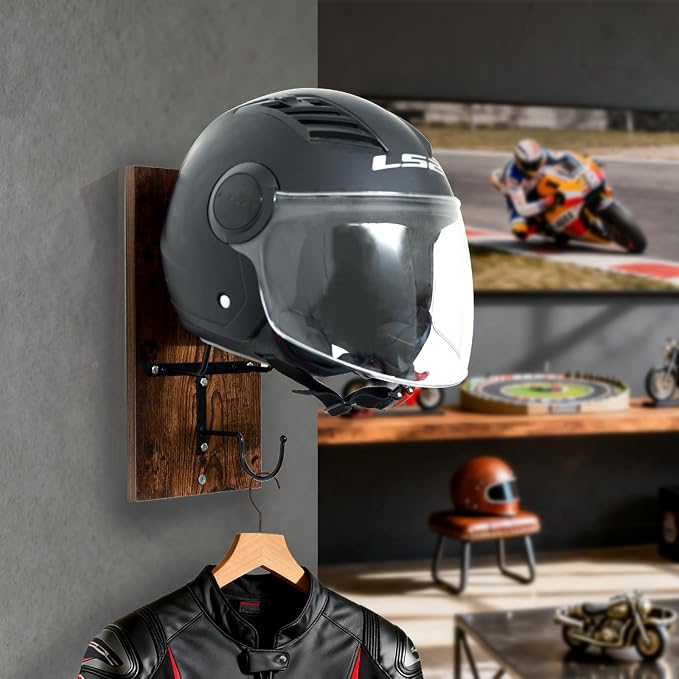 Wooden Motorcycle Helmet Holder, Wall Mount Helmet Rack - Image 3
