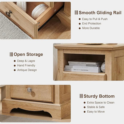 T4TREAM Nightstand with Charging Station, 18 Inch Vintage End Table with 2 - Image 7