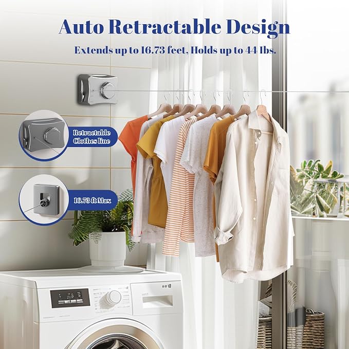 Retractable Clothesline Indoor, Non-Sagging Outdoor Clothes Line Retracting - Image 2