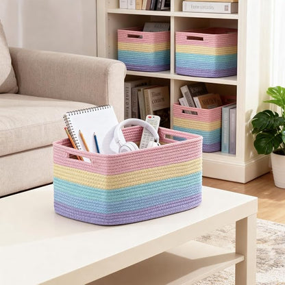 5 Pack Rainbow Woven Storage Baskets - Image 6