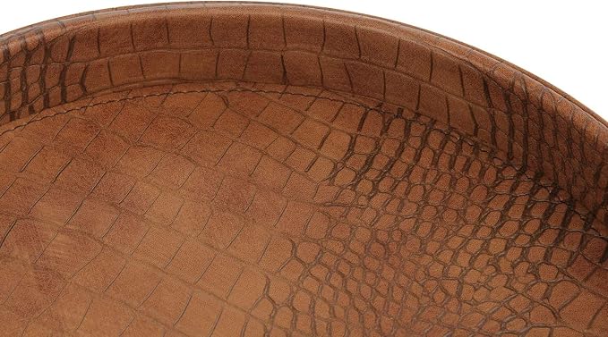 HofferRuffer Faux Leather Round Serving Tray, Vegan Croco Leather Decorative - Image 6