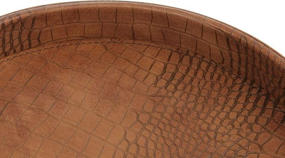 HofferRuffer Faux Leather Round Serving Tray, Vegan Croco Leather Decorative - Image 6