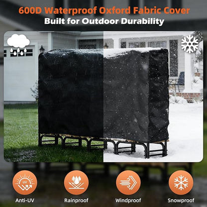8FT Firewood Rack with Cover Outdoor, Heavy Duty Wood Storage Rack with 600D - Image 3