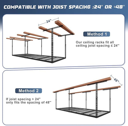 3X8FT Overhead Garage Storage Rack, Heavy Duty Metal Overhead Storage Organizer - Image 7