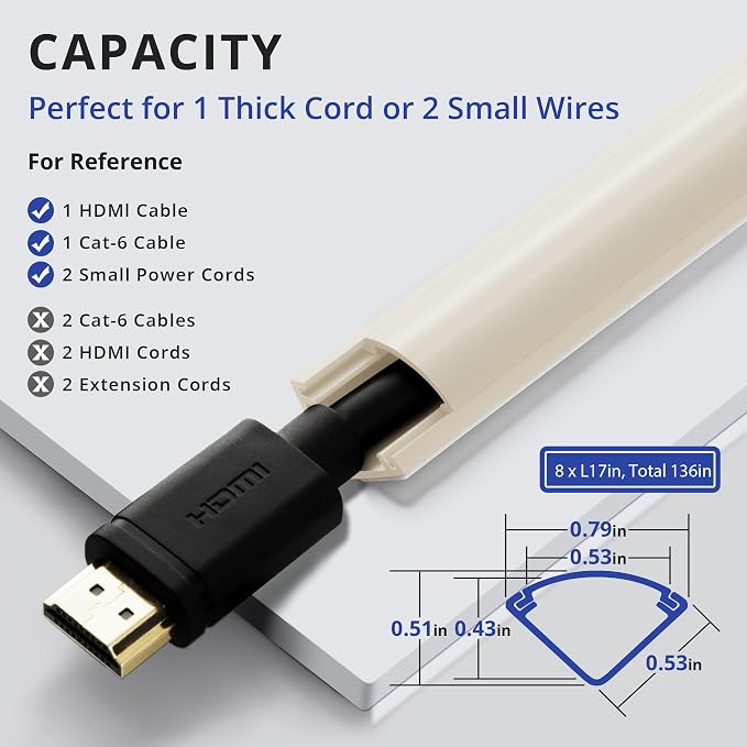 ZhiYo Corner Cable Hider for 1 Cord, Hide Wires on Wall Corner, 136in Beige | 8 - Image 2