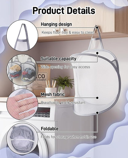3 Pack Small Hanging Laundry Bag, Foldable Mini Mesh Laundry Hamper Basket - Image 2