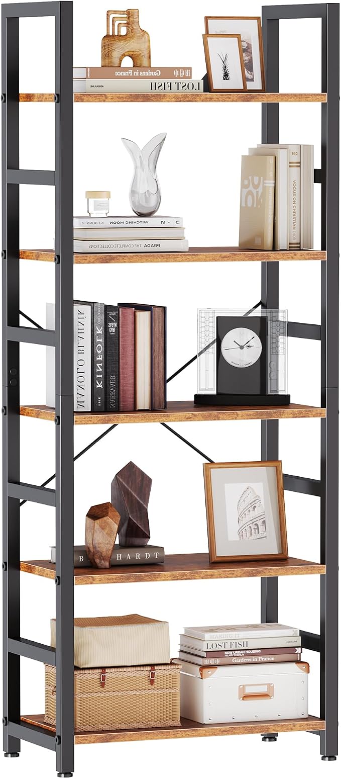 DUMOS 5-Tier Bookshelf, Modern Tall Bookcase Book Shelf | Open Storage Display by DumosLifestyle
