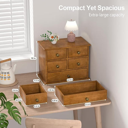 Oak Desk Organizer with Drawers, Durable Wooden Desktop Storage Box | 5 Drawer - Image 2