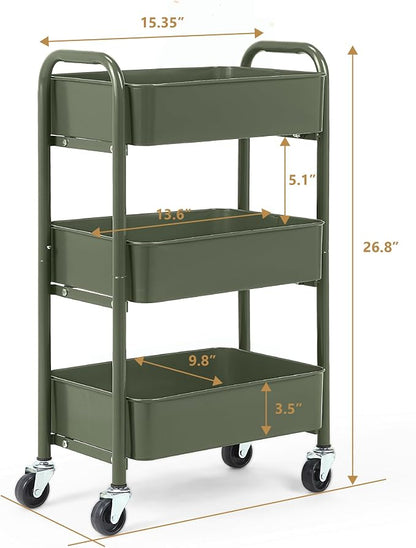 SunnyPoint 3-Tier Delicate Compact Rolling Metal Storage Organizer - Image 6