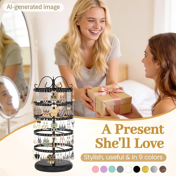 MODOWEY Rotating Earring Holder Organizer Display, 5 Tier Metal Tree, - Image 6