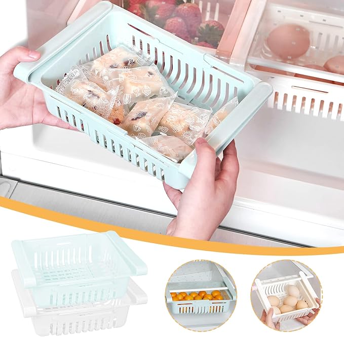 Refrigerator Drawer Organizer 2 Packs Retractable Drawer Refrigerator Storage - Image 3