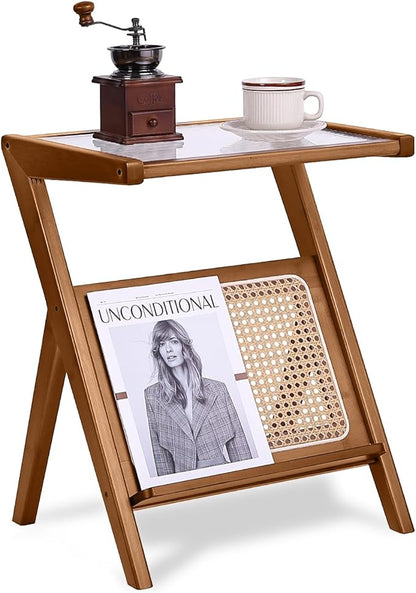 Tiita Rattan Side Table, Mid Century Nightstand, Bamboo Accent Bedside Tables by TiitaHome