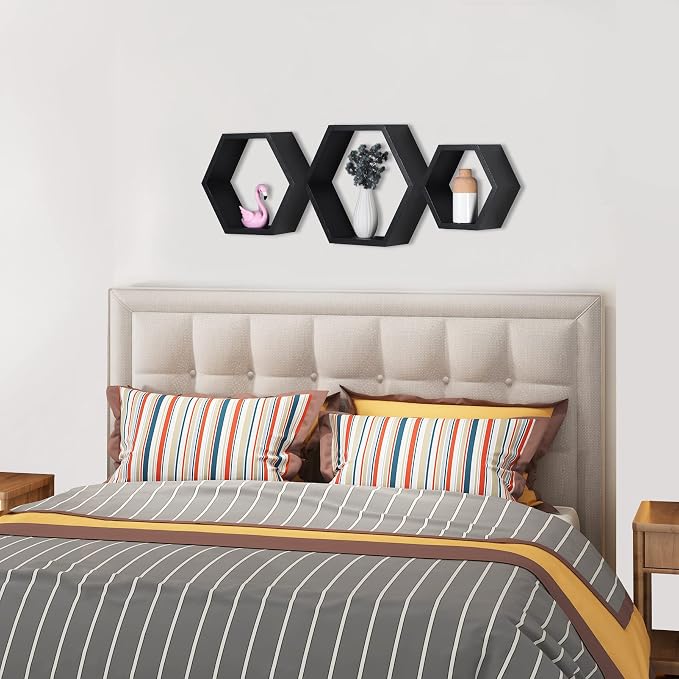 Hexagon Shelves, Floating Wall Shelf, Honeycomb Octagon Cube Shelves Wood | - Image 7