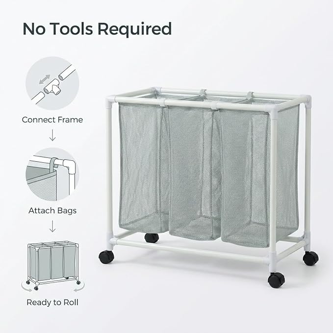 3 Section Laundry Hamper with Wheels & Lid, Large Rolling Laundry Basket - Image 2