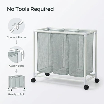 3 Section Laundry Hamper with Wheels & Lid, Large Rolling Laundry Basket - Image 2