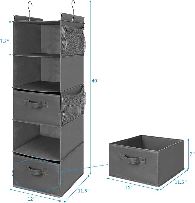 MAX Houser 5 Tier Shelf Hanging Closet Organizer, Cloth Hanging Shelf - Image 3