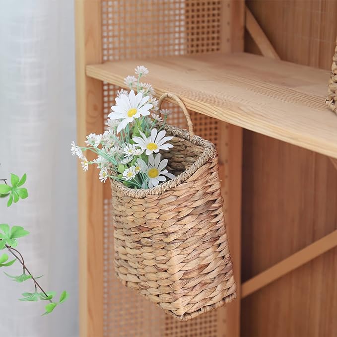 GYASVWU Woven Hanging Basket Water Hyacinth Hanging Wall Basket Wicker Handmade - Image 5