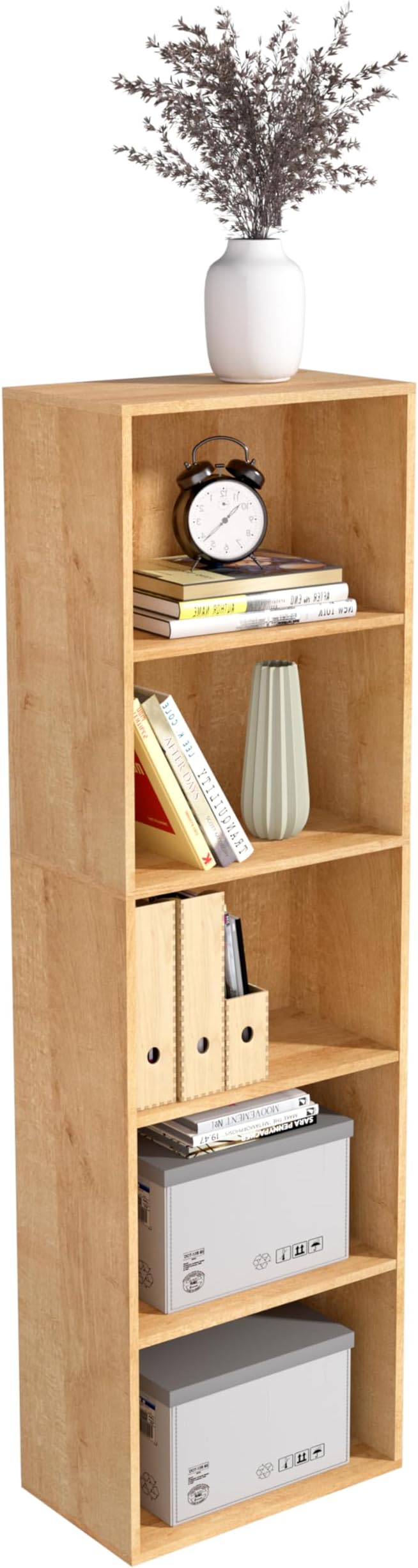 Wooden 5 Cube Storage Organizer, Oak 5 Tier Bookcase Bookshelf Freestanding by NewBeth