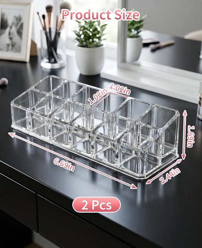 2 Pack 12 Slot Clear Acrylic Lipstick Organizer, Lip Stick Gloss Holder - Image 2