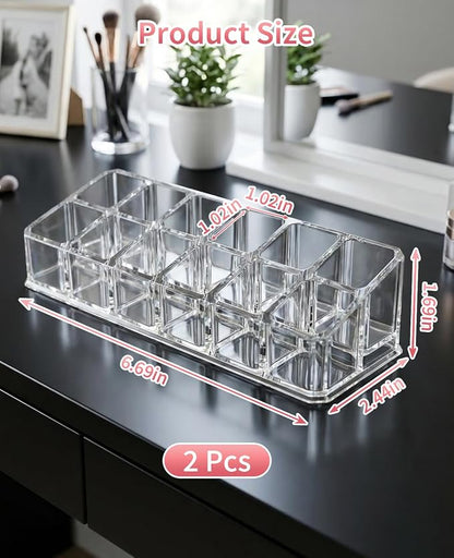 2 Pack 12 Slot Clear Acrylic Lipstick Organizer, Lip Stick Gloss Holder - Image 2