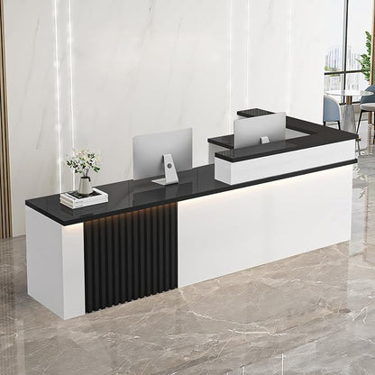 Receptionist Desk with LED Light，Wooden Salon Checkout Counter with Storage by Unknown
