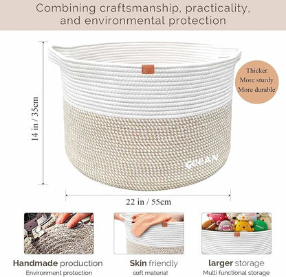 Large Laundry Basket Toy Storage Blanket Basket Woven Cotton Rope Baskets - Image 3