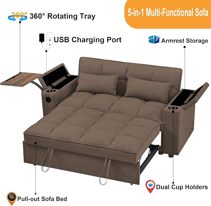 hansones 65" 3-in-1 Sofa Bed, Pull Out Sleeper Sofa - Image 3