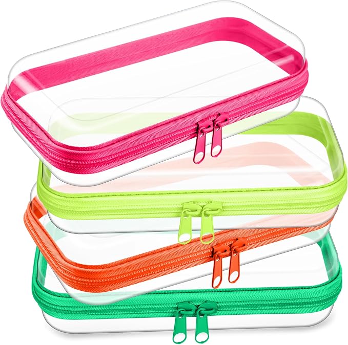 Hoolerry 4 Pcs Hard Clear Zipper Case Makeup Bags Plastic Pencil Pouch by Hoolerry