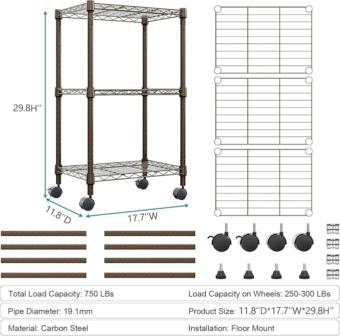 3 Tier Shelf Metal Storage Shelves Wire Rack Closet Organizers - Image 3