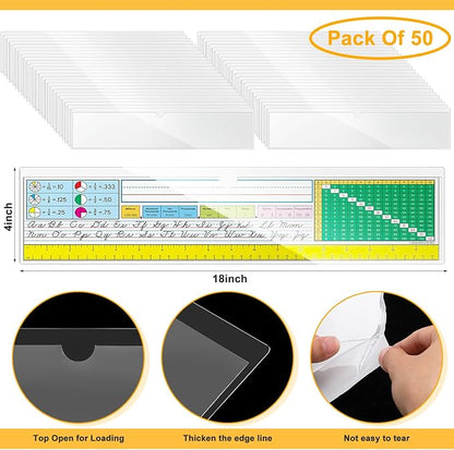 Chinco 50 Pack 18" x 4" Clear Adhesive Pockets, Index Card Pockets - Image 2