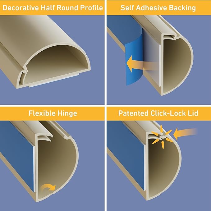 D-Line 157in Cord Cover Kit, Self-Adhesive Wire Hiders, Paintable Cable Raceway - Image 3
