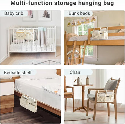 Mkono Bedside Caddy Hanging Organizer, Bunk Woven 7 Pockets Bed Storage Bag - Image 4