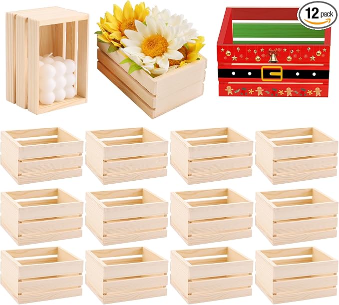 GRETJOB 12PCS 5" Wooden Crates, Nesting Rustic Wood Storage Boxes Set, by Unknown