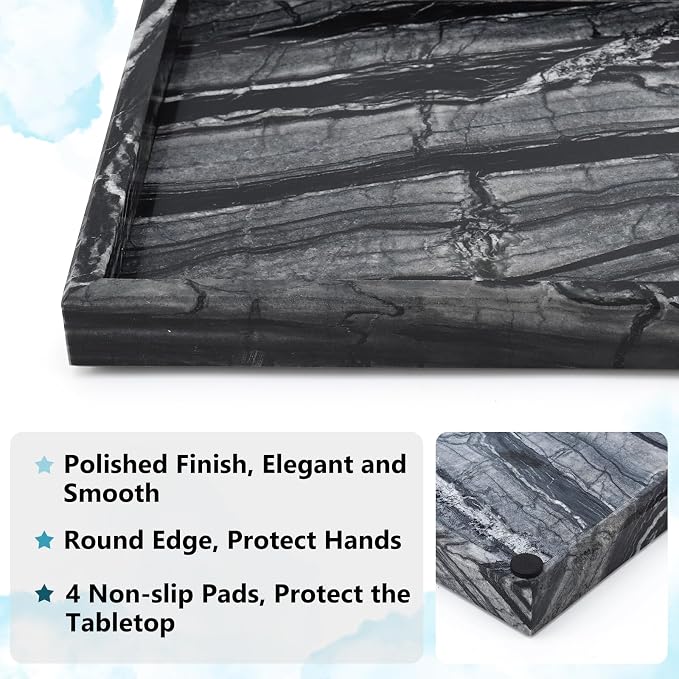 Real Natural Marble Tray for Bathroom, Kitchen and Desktop, Rectangle Genuine - Image 3