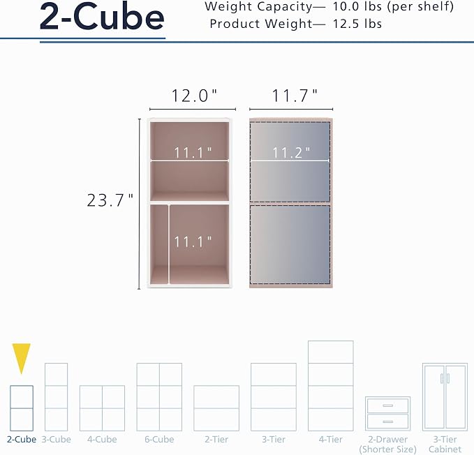 Homes: Inside + Out Apexa 2-Cube Storage Organizer Shelves, Stackable Wood - Image 3