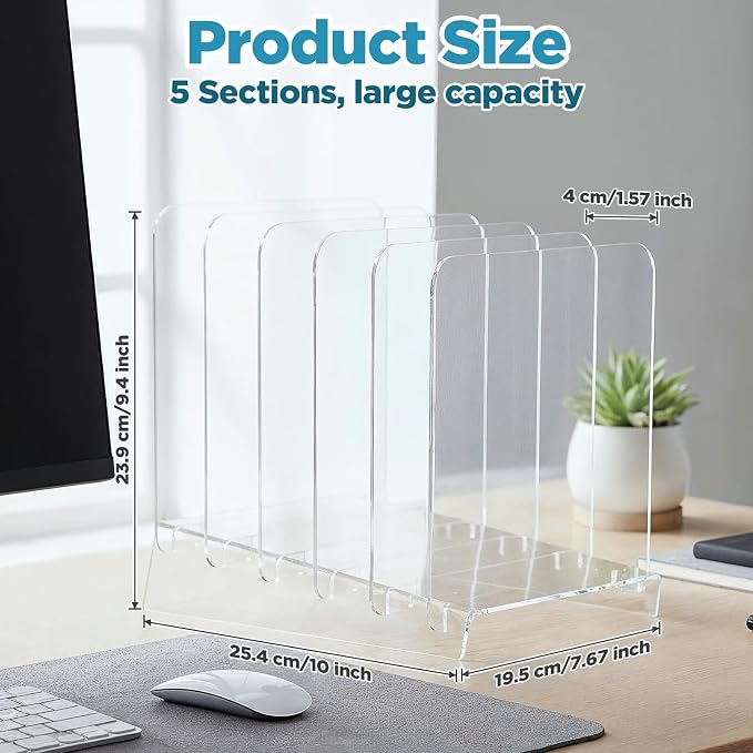 File Organizer for Desks Acrylic Vertical File Holder for Desk 5 Sections Desk - Image 2