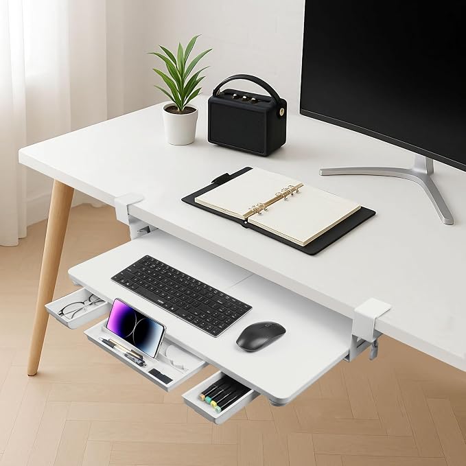 Keyboard Tray Under Desk with Drawer, 26.77" X 11.81"Large Size Keyboard Tray - Image 6
