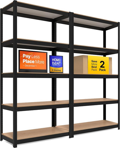 HOMEDANT House Black 5-Tier Laminated Metal Shelving Unit Adjustable Storage by TheBestOrganizingSolution