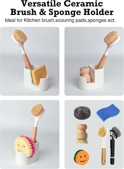 2-in-1 Ceramic Sponge Holder, Dish Sponge and Brush Holder - Image 7