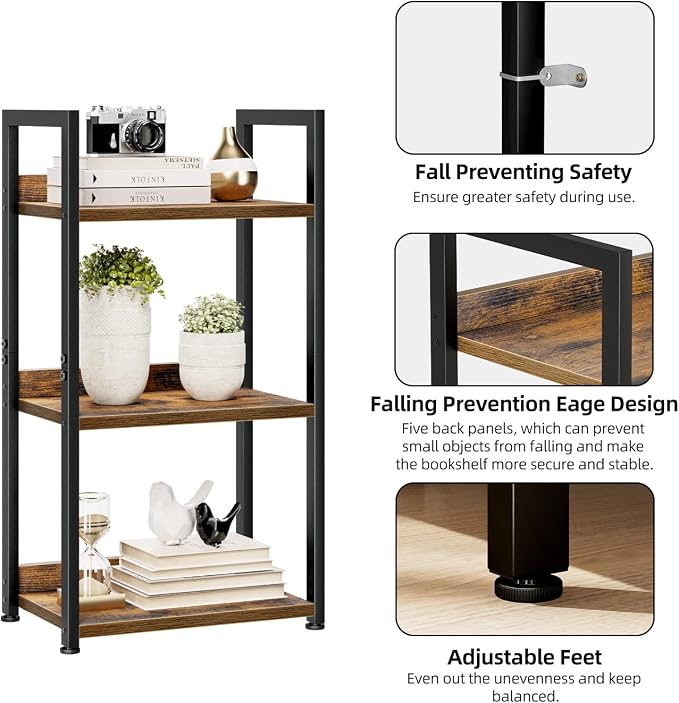 NUMENN Narrow Bookshelf, 3 Tier Freestanding Shelving Unit, Vintage | Small - Image 5