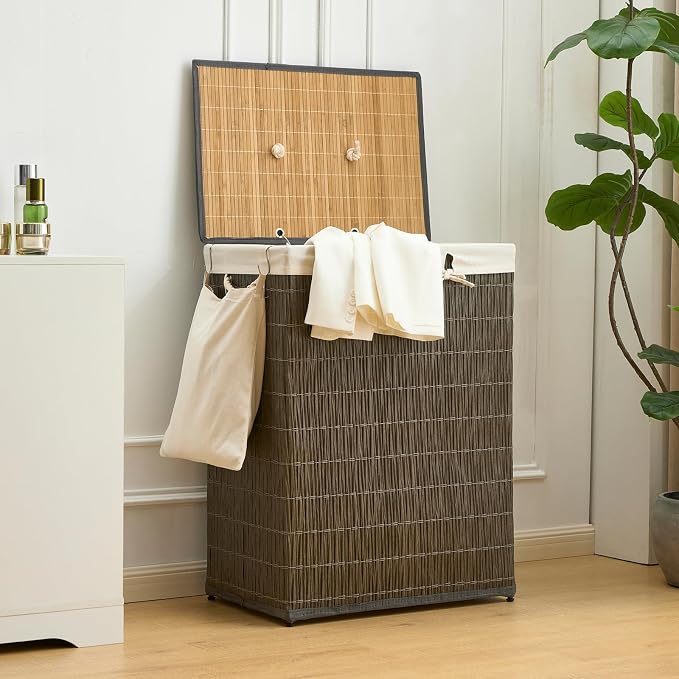 Laundry Hamper with Lid, 52.8 Gallon Large Laundry Basket 2 Removable Liner Bags - Image 3