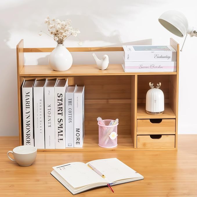 Bamboo Desktop Bookshelf 2-Tier Short Bookshelf by Unknown