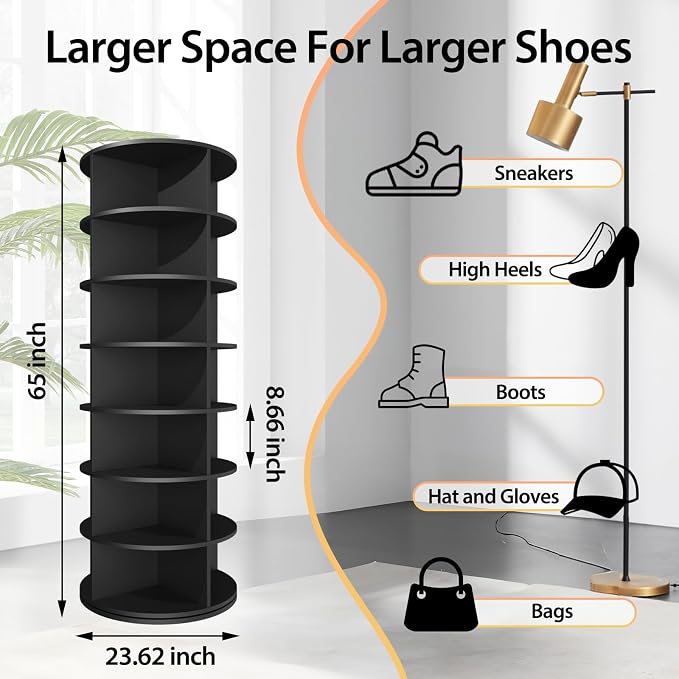 Rotating Shoe Rack, 7-Tier Spinning Shoe Rack, Free Standing Rotating Shoe Rack - Image 2
